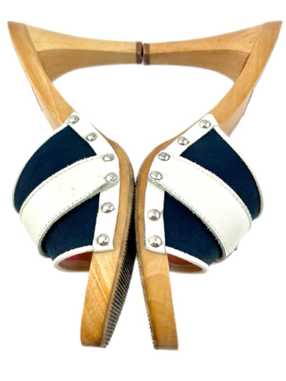 COACH Navy and White Wood Heel Mule Y2K - 7.5 M - Picture 4 of 12